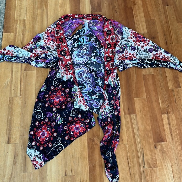 Free People One Size Little Wing Mix Print kimono Floral Boho Duster Long Topper - Picture 3 of 3